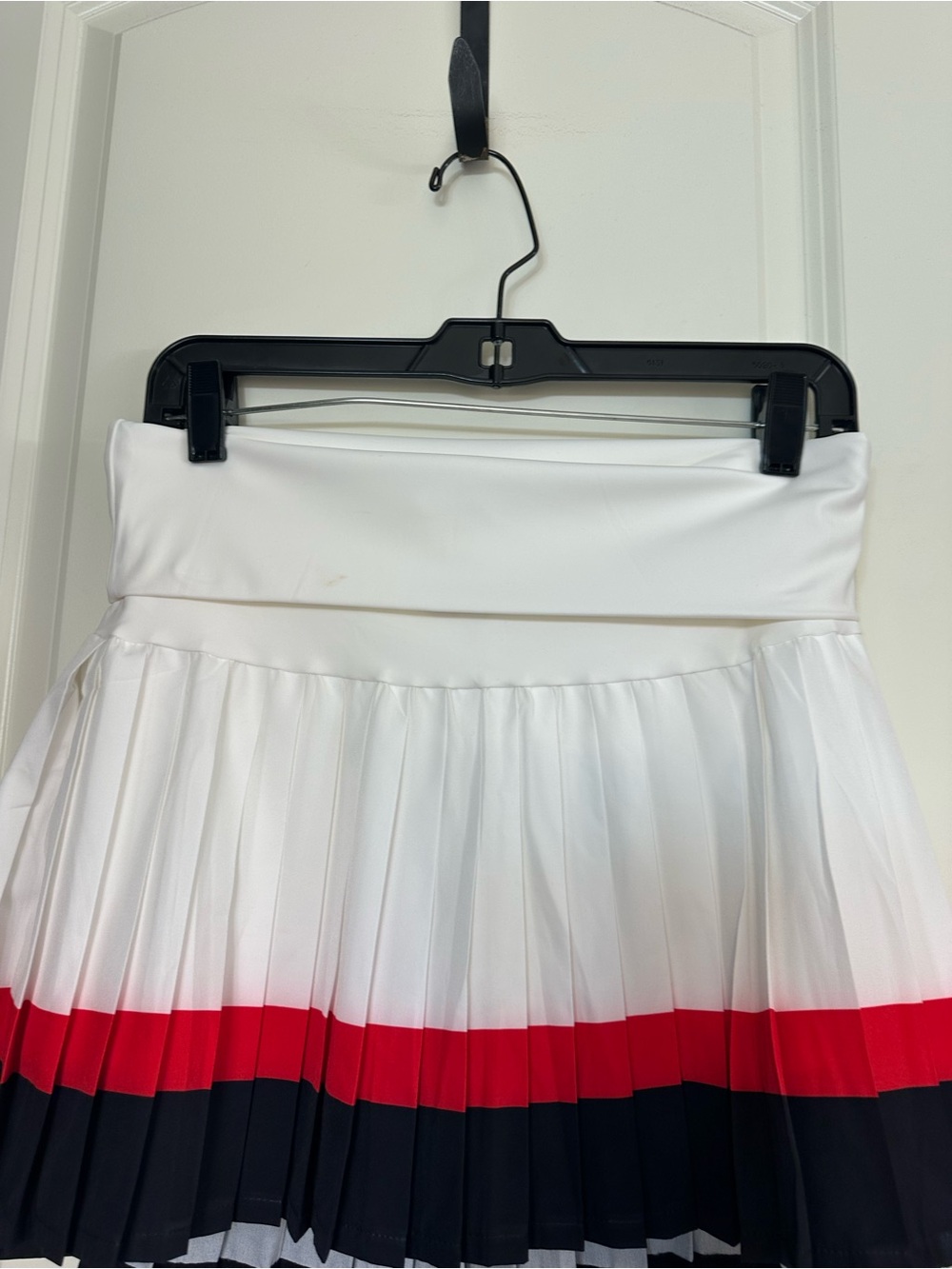 Pleated White Skirt with Red and Navy Stripe - Picture 5 of 7